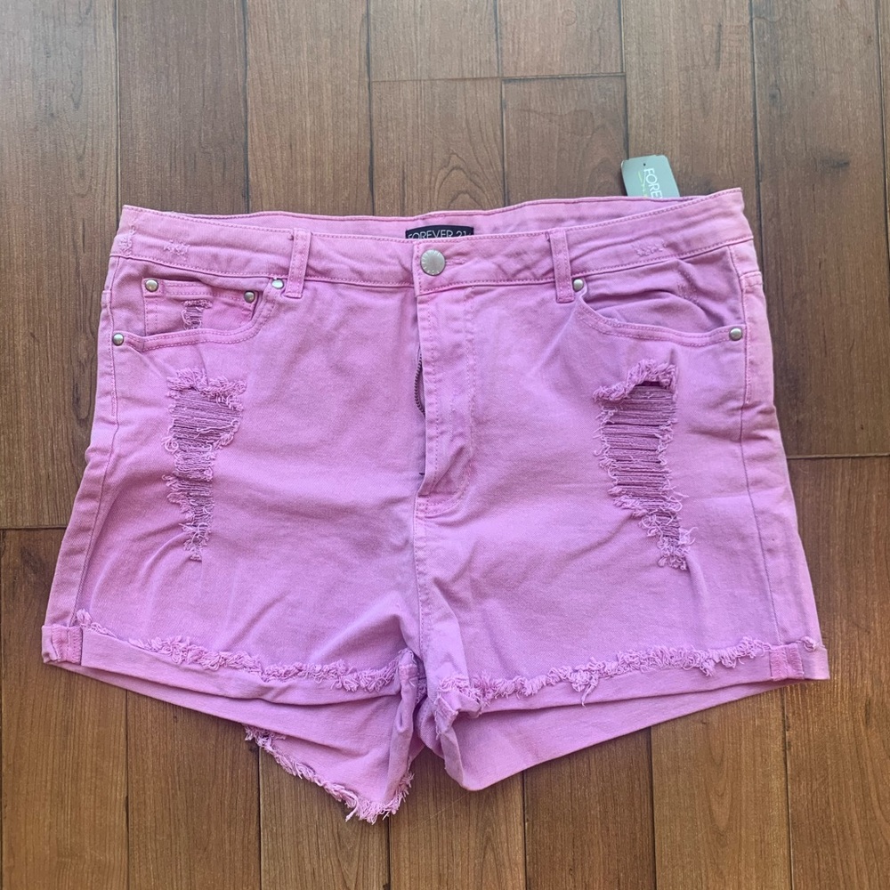 Pale Lilac Distressed Denim Shorts